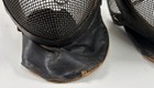 Pair Vintage Sabre Wire Mesh Black Leather Fencing Face Mask Helmet Antique