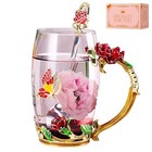Birthday Gifts For Women enamel Butterfly Flower Glass Tea Cup Coffee Rose Red