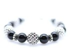 Black Onyx Basket Weave Bali Bead Bracelet  Genuine North American Black Onyx