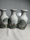 Antique vintage Chinese Porcelain Vase Signed W  Script Vase Painted Scene Set 3