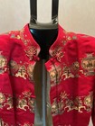 Vintage-chinese Natural Silk Red   Gold Fitted Flared Dress Jacket Size Sm