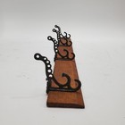 Primitive Folk Antique Oak Vintage Wall Coat Hat Rack Cast Iron Hooks On Wood