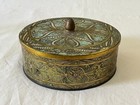 Antique English Round Decorative Tin - Ornate Floral Design - Lid - England