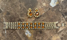 Vintage Prong Set Yellow   Amber Rhinestone Bracelet   Earrings Set Gold Tone
