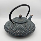 Japanese Tetsubin Cast Iron Teapot Tea Kettle Pot Blue W gold Accents 32 Oz 9 5 