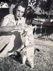 Cat Standing On Hind Legs And Woman Vintage Snapshot Photo 1940s