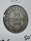 1919-c Newfoundland 50 Cents Silver Coin Low Mintage