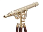 39  Floor Standing Brass Nautical Telescope With Wooden Tripod     Vintage