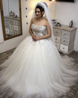 Custom Wedding Dresses Strapless Rhinestone Sweep Train Beading Bridal Gowns