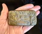 Antique Equestrian Horse And Rider Patinated Brass Vesta Match Safe Case Holder