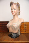 Vintage French Paris Lady Woman Hat Bust Head Champs Elysees Mannequin Plaster