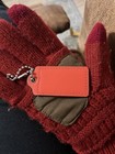 1-coach Orange Leather Hang Tag Bag Charm Key Ring Chain Fob