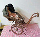 Antique Victorian Wicker Baby Stroller Doll Carriage 24  X 24   Wicker