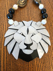 Lee Sands Lion Mother Of Pearl Inlay Onyx Marble Necklace   Earring Set