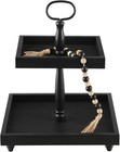 Rustic Wooden Tiered Tray Stand  2-tier Decorative Tray With Bead Garland