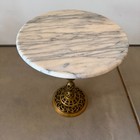 Antique Brass   Marble Pedestal Side Table Plant Stand Hollywood Regency Vintage