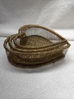 Set Of Three Nesting Heart Wire-wicker Baskets Rustic Vintage Gold Decor display