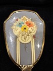 Gold Vintage Hair Brush With Beautiful Floral Design Made In The Usa