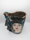    james Jim Loso Raku Vase Studio Art Pottery Lady Woman Flapper Girl Face Signed