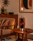 Vintage Mid Century Modern Atomic Table Lamp Wood Smoked Glass Accent Light