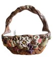 Vtg Country Ceramic Basket Teapot Rustic Farmhouse Decor 1994 W  Matching Basket