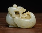 Chinese White Jade Carved Figure Goose Child Figurine Ornament Progeny Longevity