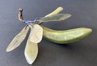 Vintage Carved Jade Banana With Stone Leaves Ornament Green