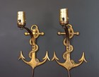 2 Vintage Brass Anchor Wall Lamps Mid Century Nautical Boat Sconce Lighting