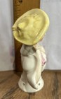 Victorian Porcelain Half Doll pin Cushion Yello Hat Pink Flowers Germany Vintage