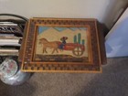 Vintage Collectible Mexican Folk Art Wood Bas Relief Man  Cart  Horse  Cactus