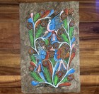 Vintage Pacific Islands Tapa Bark Cloth 22    X 14    Flower Bird Animal Folk Art
