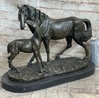 Mother Horse  Foal Bronze Statue Sculpture Figurine Decor Marble Base By Milo