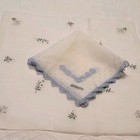Vtg Swatow Embroidered Hankies  2  Floral Blue   White Bride Wedding New Nos 14 
