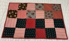 Vintage Antique Quilt Table Topper  Four Patch  Early Calico Prints  Pink  Red