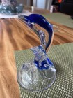 Vtg Art Glass Crystal Turquoise Blue Dolphin Statue 6    Figurine Hand Blown Glass