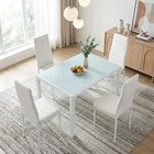 5pcs Dining Furniture Set  Tempered Glass Table   4 Upholstered Pu Chairs
