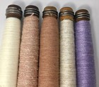 Vtg  Wooden Sewing Bobbins With Thread yarns Pastels Set Of 5 Lot 19