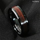 8mm Black Men s Tungsten Carbide Ring Red Wood Inlay Wedding Band Mens Jewelry