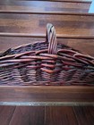 Vintage Rectangular Brown Wicker Gathering Basket With Handle Approx  23  Across