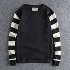Vintage Mens Striped Long Sleeve T-shirts Casual Crew Neck Motorcycle Top