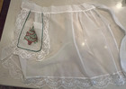 Vtg 1950s Nylon White Lace Sheer Waist Apron Christmas Embroidered Tree