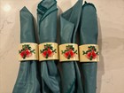 Vintage Bakelite Holly Red Bells Napkin Holders With Linen Napkins Christmas