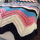 Handmade Crochet Afghan Blanket Chevron Ripple Pink Blue Black 80x132 Throw Xl