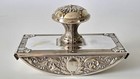 Antique Ornate Silver Plated Rocker Ink Blotter - Vintage Desk Accessory