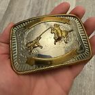 Vintage Nickel Silver Western Cowboy Calf Roping Rodeo Belt Buckle Trophy
