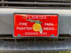 Firefighter   Paramedic  Fire Engine Red Fire Dept License Plate Florida Tag
