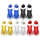 Kids Girls Sleeveless Sequins Latin Dance Dress Tassels Jazz Tap Leotard Costume