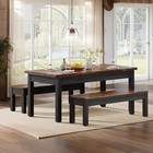 Farmhouse Dining Table Set For 4-6  55-inch Kitchen Table With 2 Benches black