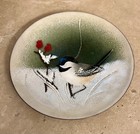 Vintage Norman Brumm Enamel On Copper Winter Scene Chickadee Bird Plate 6   