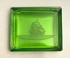 Heinrich Hoffman Green Uranium Glass Trinket Box Itaglio Ship Scene Signed